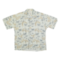 CAMPIA MODA Mens White & Beige Palm Tree Print Cotton Shirt XL Summer Casual
