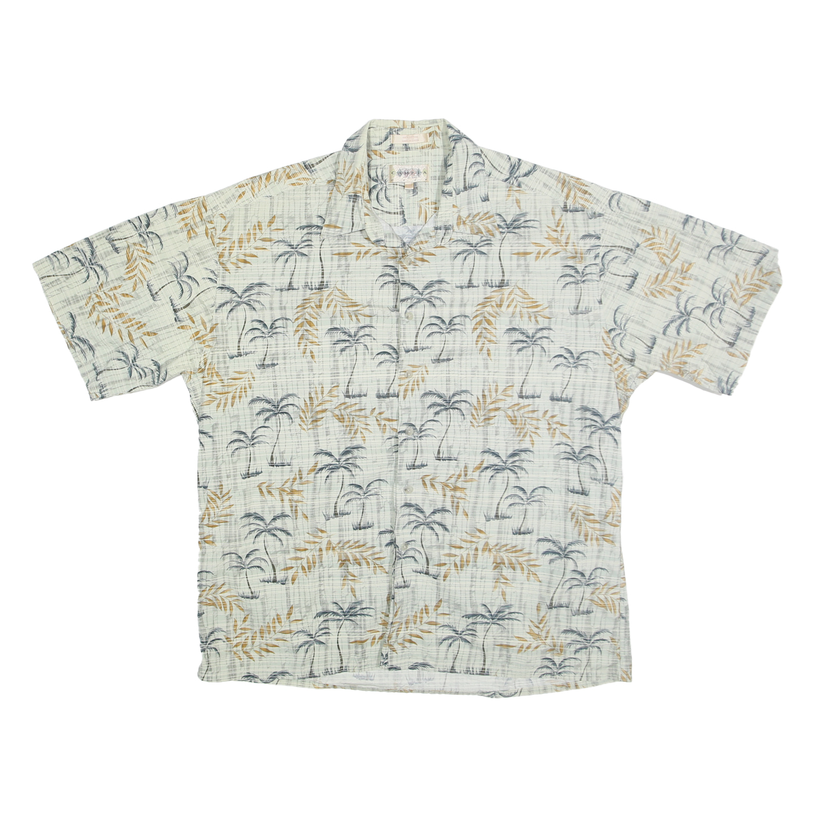 CAMPIA MODA Mens White & Beige Palm Tree Print Cotton Shirt XL Summer Casual