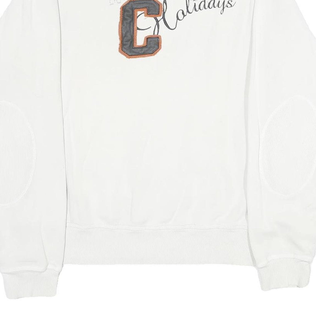 TOM TAILOR Mens White Cotton Crew Neck M Holiday Graphic Sweatshirt