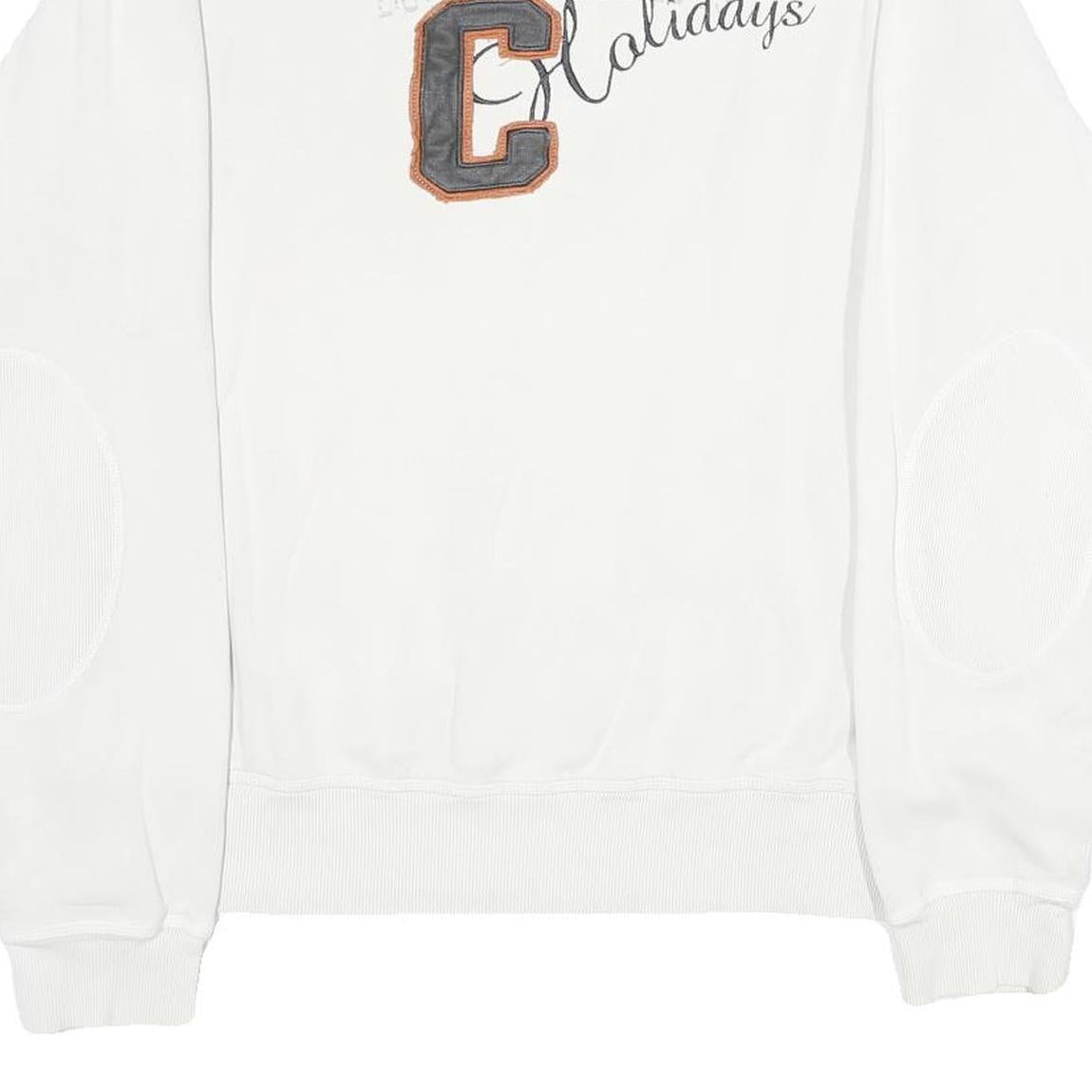 TOM TAILOR Mens White Cotton Crew Neck M Holiday Graphic Sweatshirt