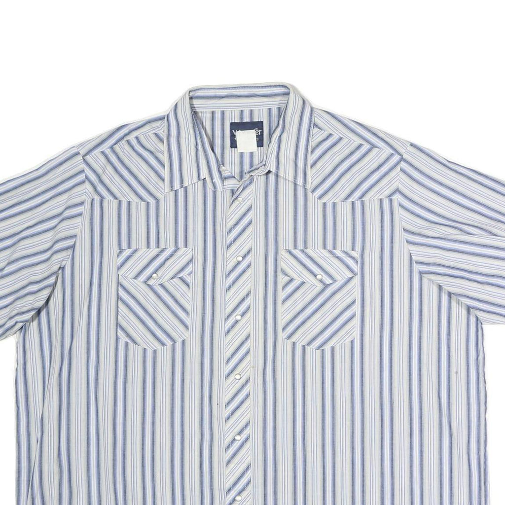 WRANGLER Mens Blue & White Striped Shirt 2XL Cotton Short Sleeve Casual