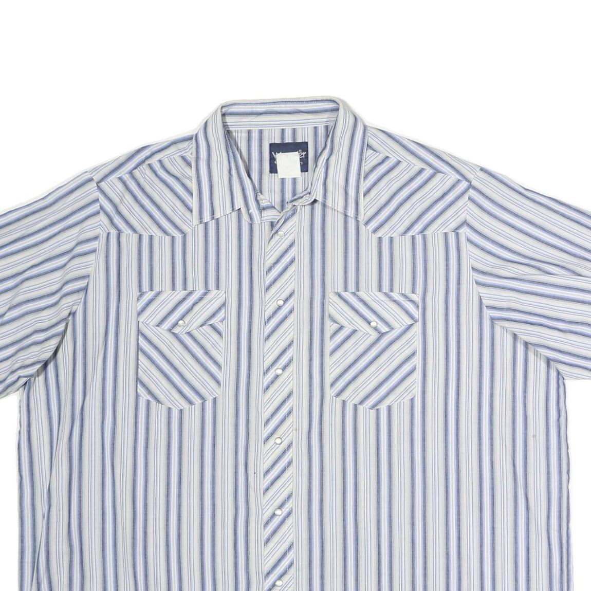 WRANGLER Mens Blue & White Striped Shirt 2XL Cotton Short Sleeve Casual