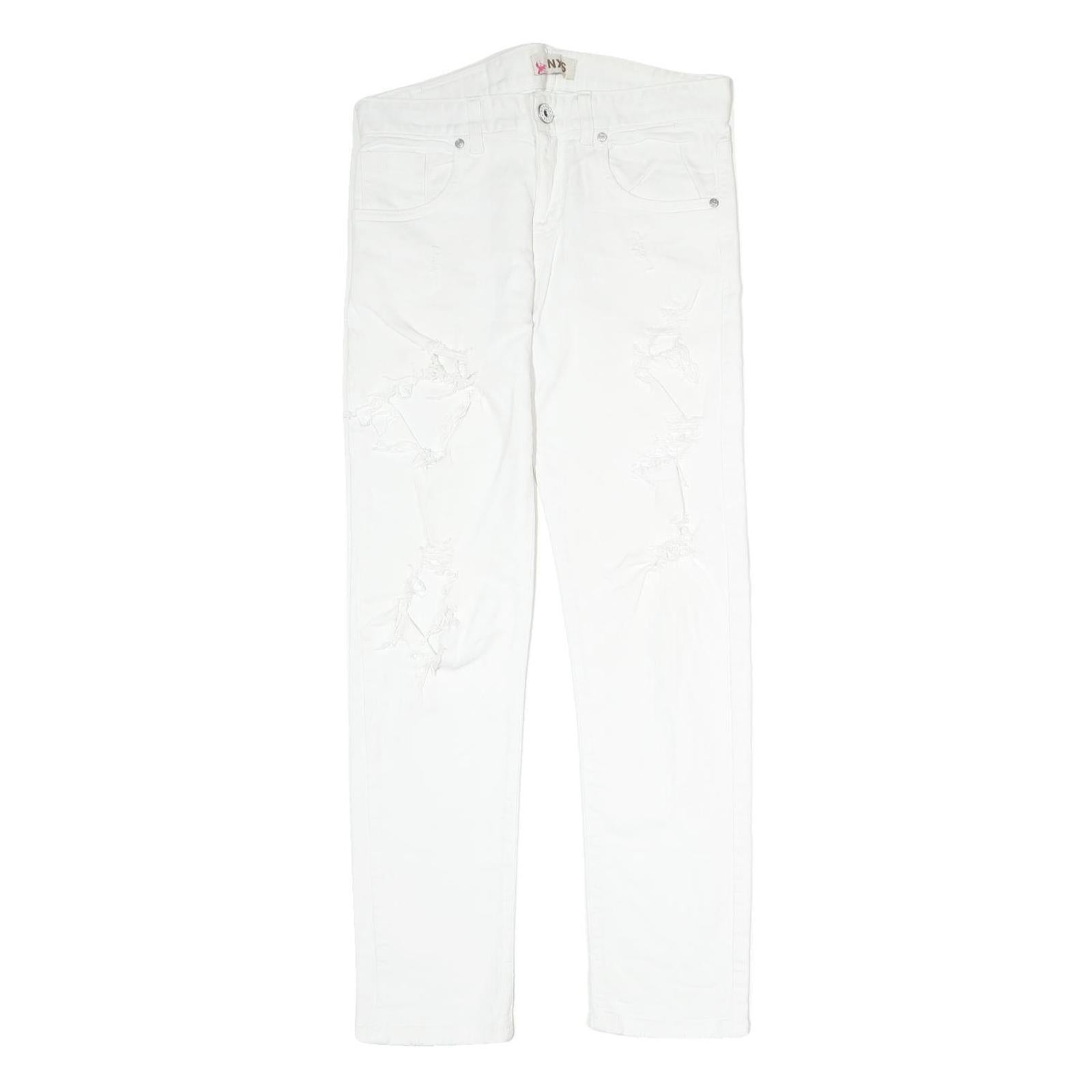 NXS Womens Slim White Denim Jeans W30 L28 Distressed Cotton Blend Zip