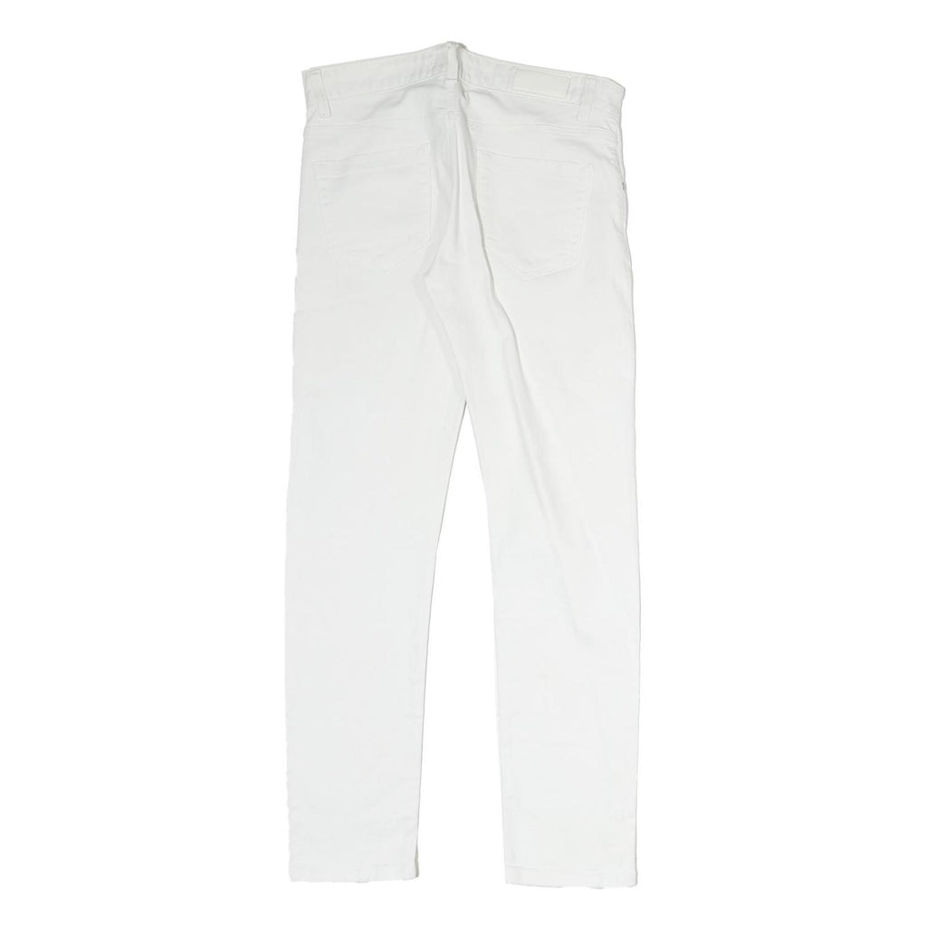 NXS Womens Slim White Denim Jeans W30 L28 Distressed Cotton Blend Zip