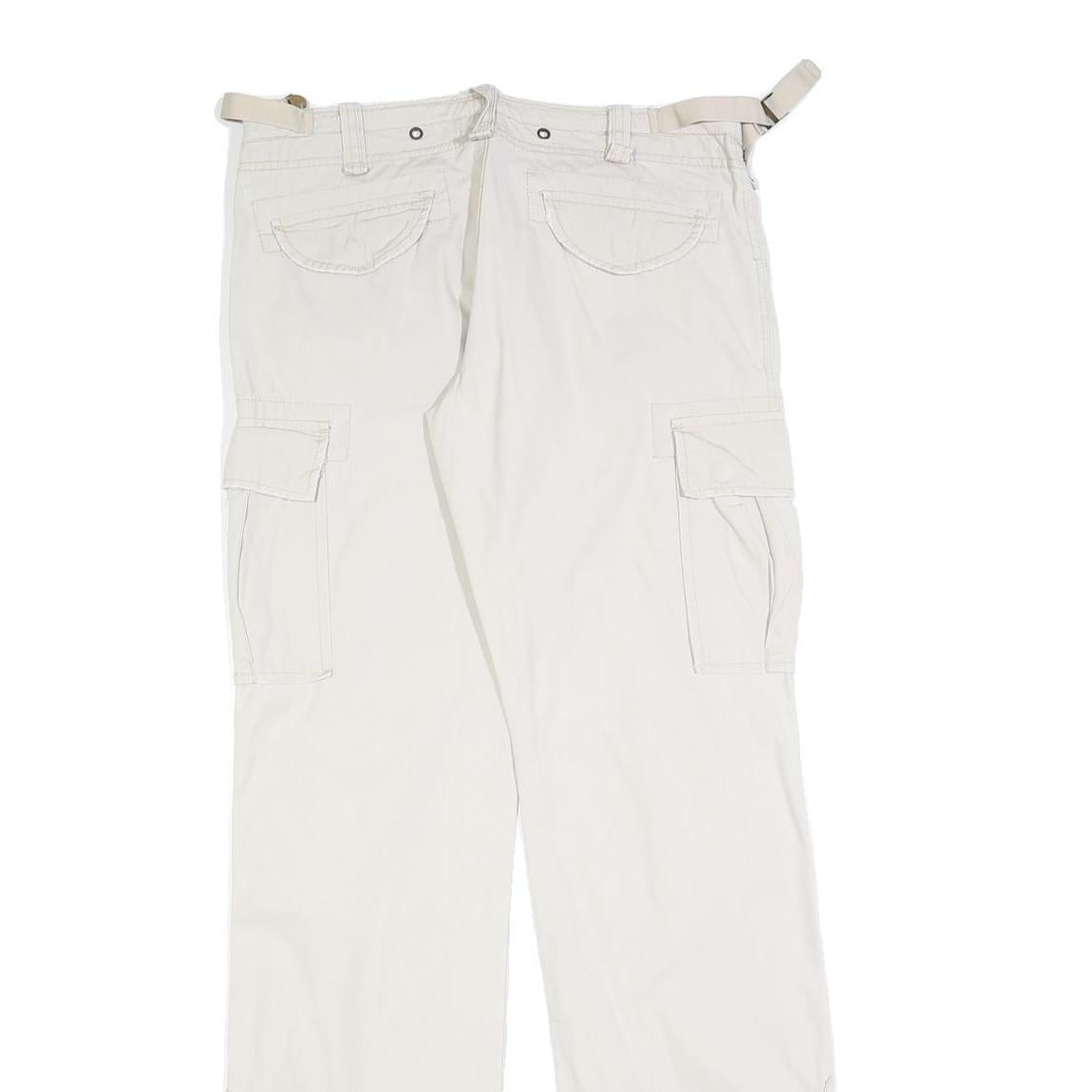 MAKAI Womens Cotton Blend White Regular Fit Cargo Trousers W32 L34 Zip Pockets