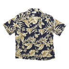 KORET Womens Navy Blue Beige Floral Shirt Short Sleeve Collared M Hawaiian