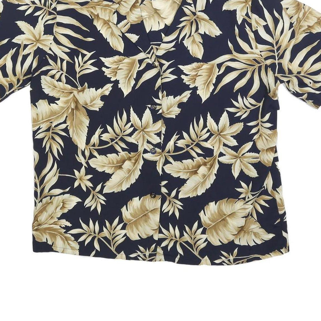 KORET Womens Navy Blue Beige Floral Shirt Short Sleeve Collared M Hawaiian