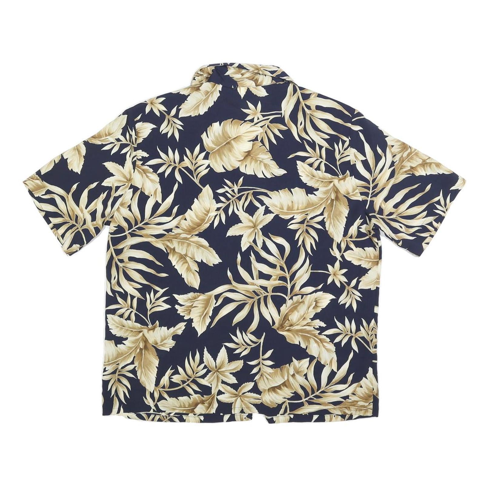 KORET Womens Navy Blue Beige Floral Shirt Short Sleeve Collared M Hawaiian