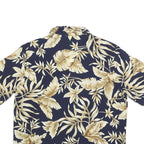 KORET Womens Navy Blue Beige Floral Shirt Short Sleeve Collared M Hawaiian