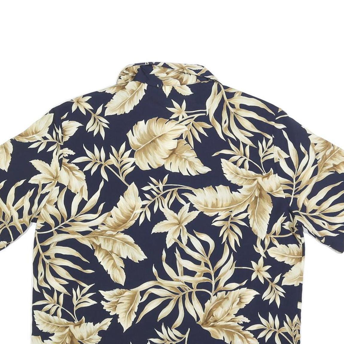 KORET Womens Navy Blue Beige Floral Shirt Short Sleeve Collared M Hawaiian
