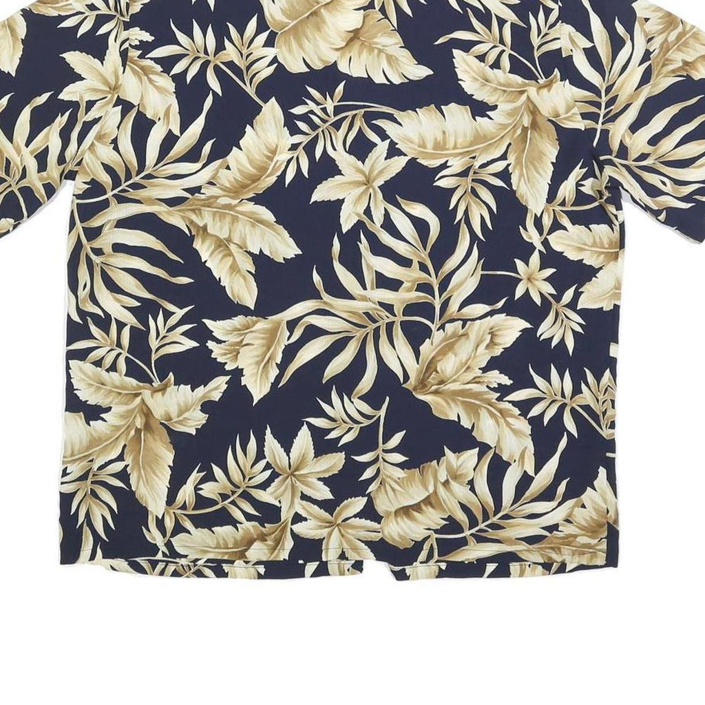 KORET Womens Navy Blue Beige Floral Shirt Short Sleeve Collared M Hawaiian