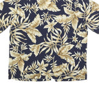 KORET Womens Navy Blue Beige Floral Shirt Short Sleeve Collared M Hawaiian
