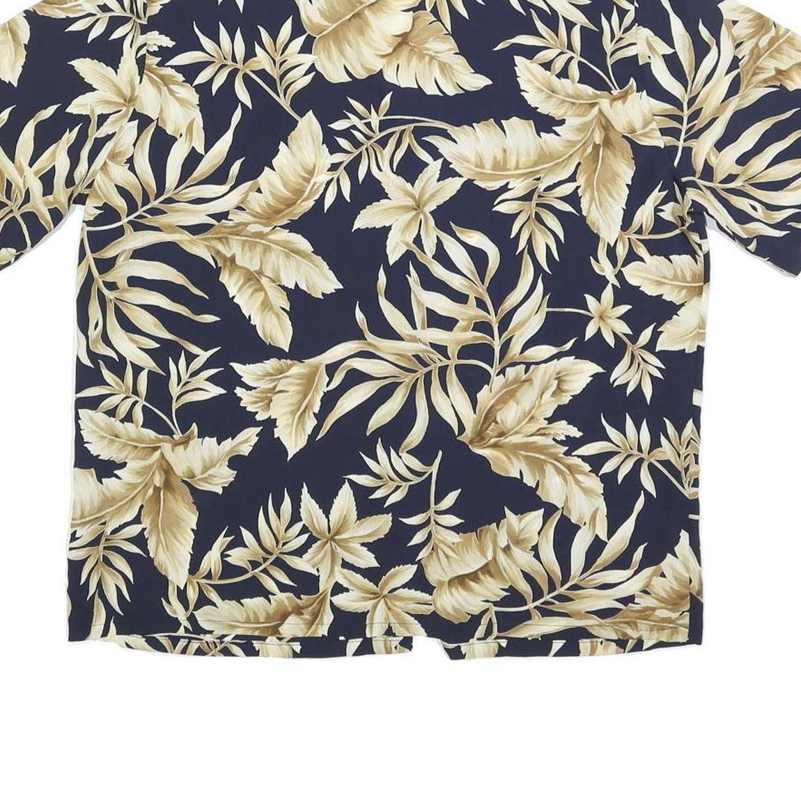 KORET Womens Navy Blue Beige Floral Shirt Short Sleeve Collared M Hawaiian