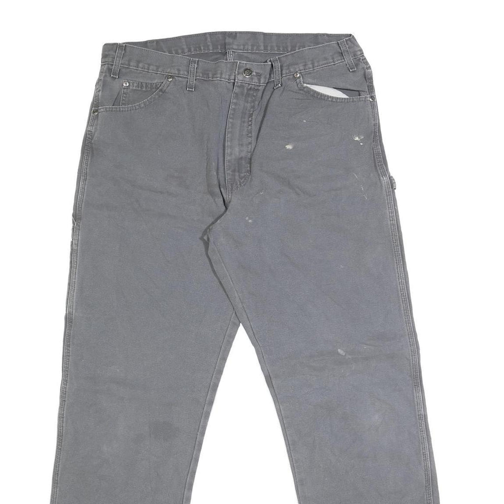 DICKIES Mens Grey Regular Fit Straight Denim Jeans W38 L33 Workwear Zip Closure