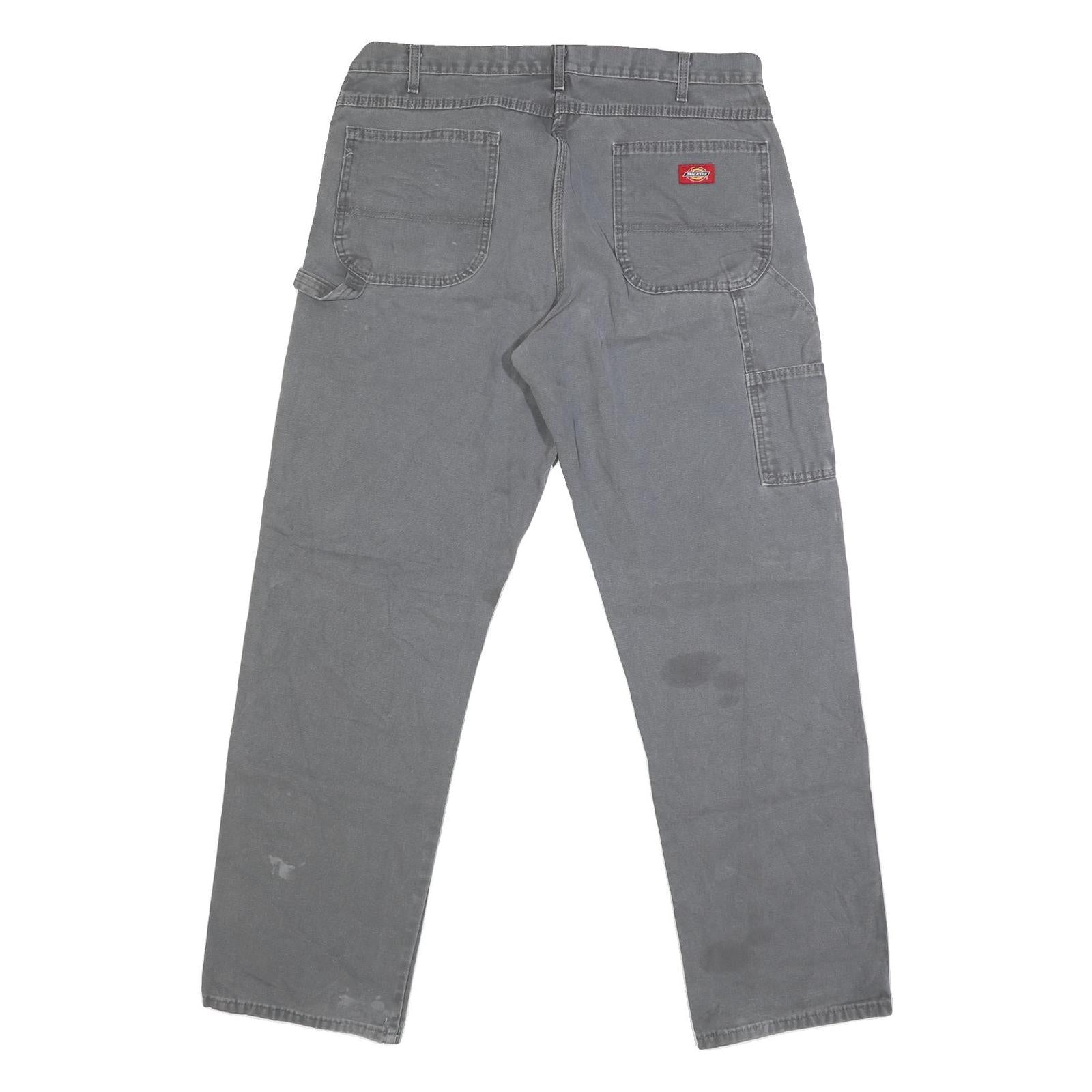 DICKIES Mens Grey Regular Fit Straight Denim Jeans W38 L33 Workwear Zip Closure