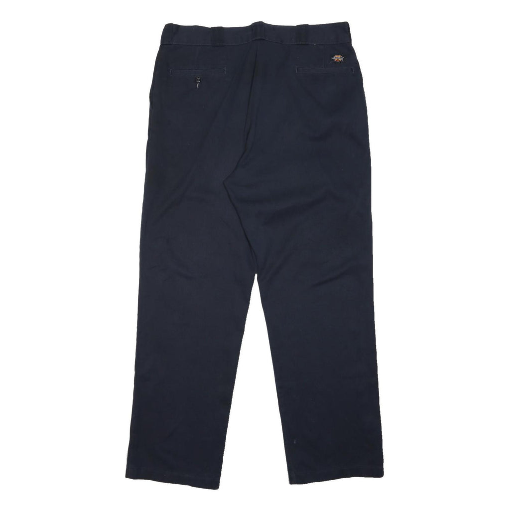 DICKIES Mens Navy Classic Straight Trousers W38 L33 Workwear Polyester Button
