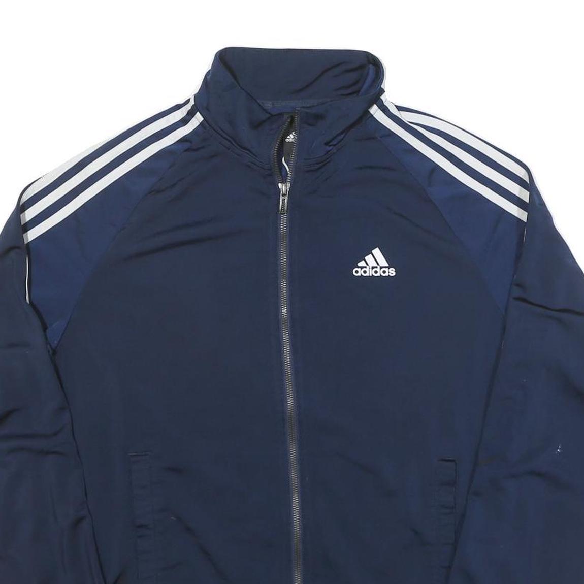 ADIDAS Mens Navy Blue Track Jacket S Polyester Blend Zip Athletic Casual