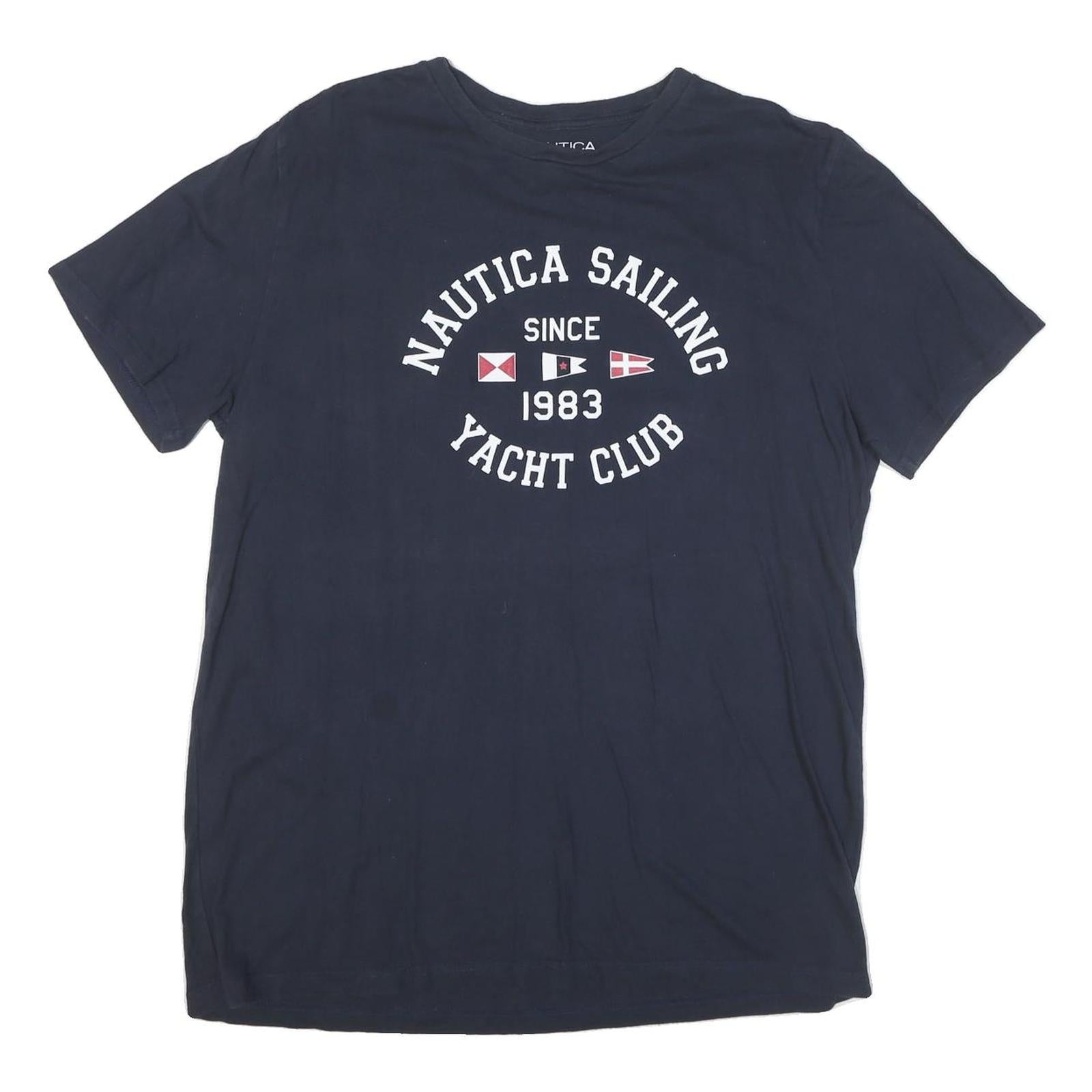 NAUTICA Mens Navy Blue Graphic T-Shirt XL Short Sleeve Crew Neck Cotton Blend