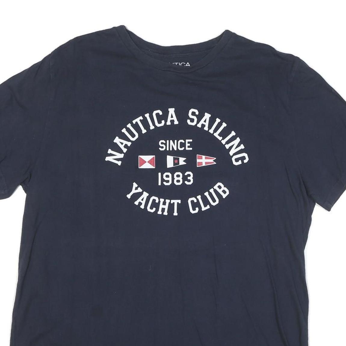 NAUTICA Mens Navy Blue Graphic T-Shirt XL Short Sleeve Crew Neck Cotton Blend