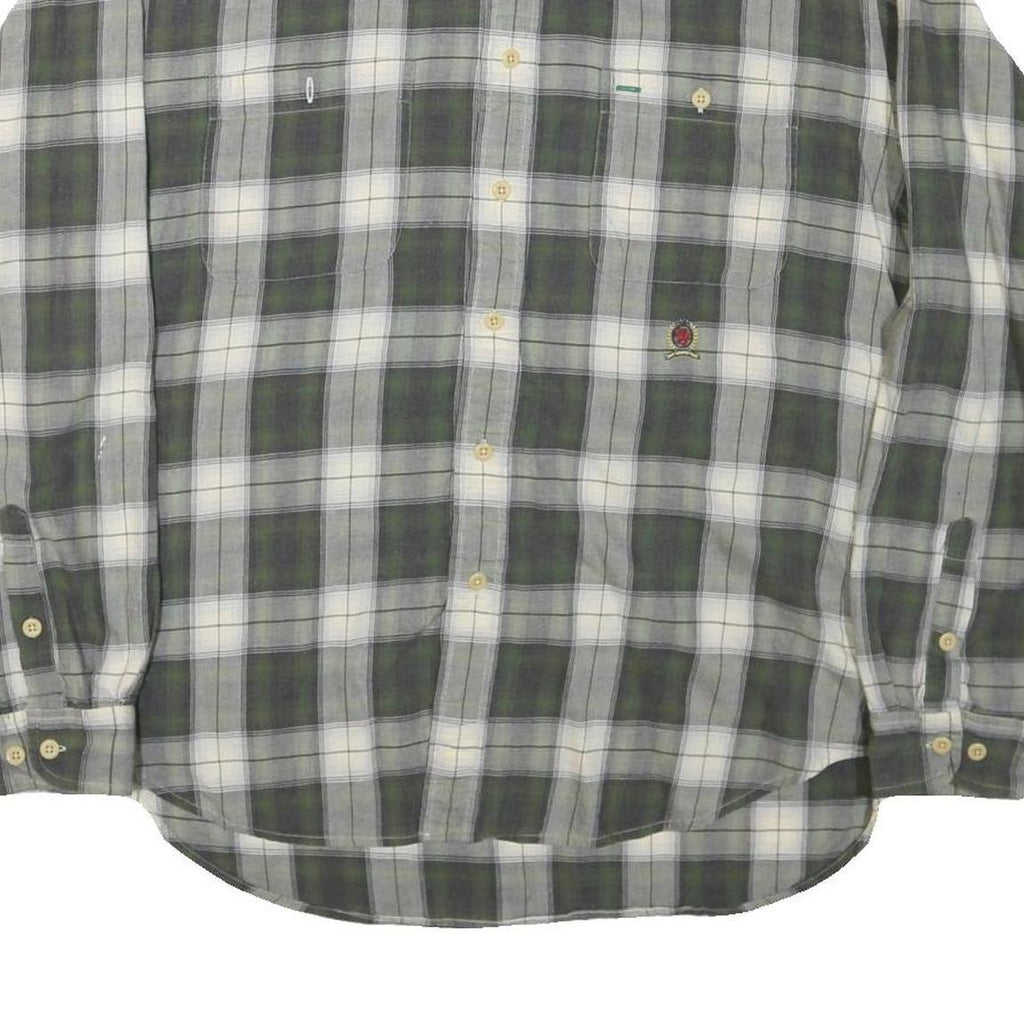 TOMMY HILFIGER Mens Green & White Check Shirt XL Classic Cotton Blend