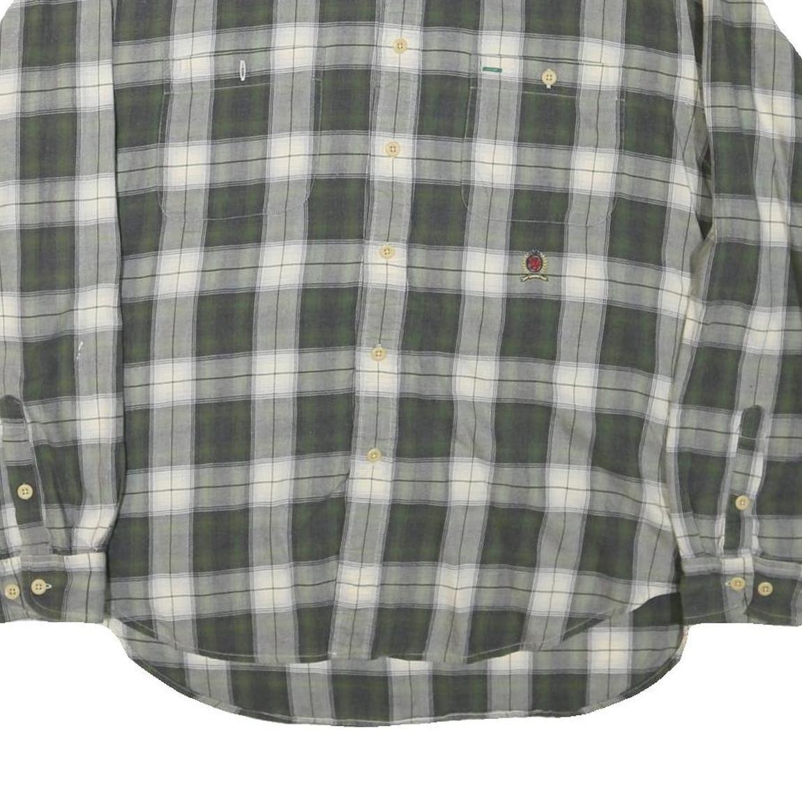 TOMMY HILFIGER Mens Green & White Check Shirt XL Classic Cotton Blend