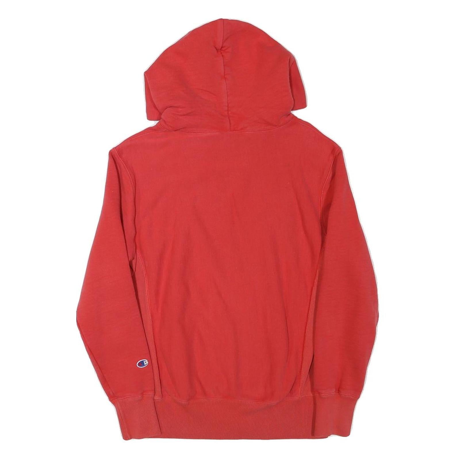 CHAMPION Mens Red Hoodie S Cotton Blend Pullover Logo Embroidered Pocket