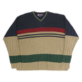 CHAPS RALPH LAUREN Mens Navy & Beige Striped Pattern V-Neck Cotton Jumper L