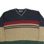 CHAPS RALPH LAUREN Mens Navy & Beige Striped Pattern V-Neck Cotton Jumper L