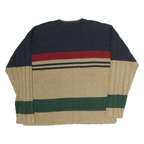 CHAPS RALPH LAUREN Mens Navy & Beige Striped Pattern V-Neck Cotton Jumper L