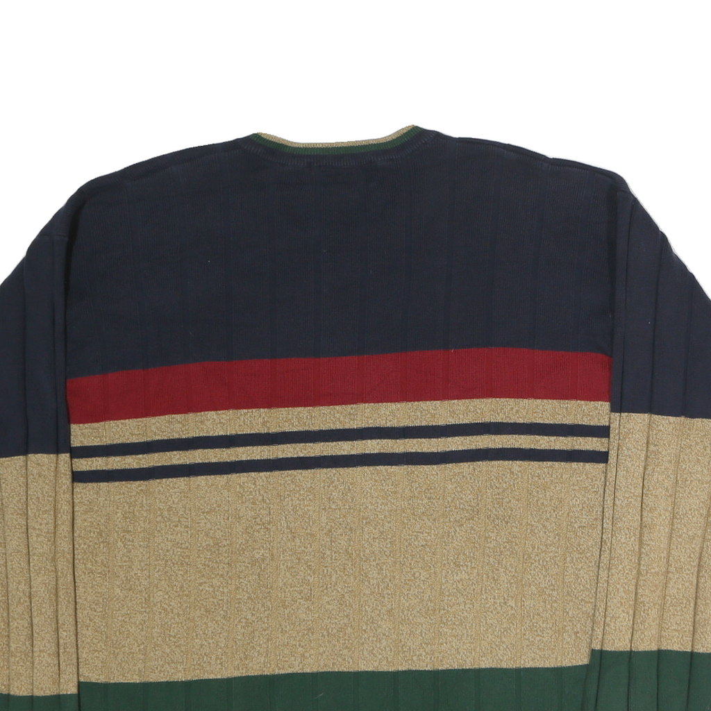 CHAPS RALPH LAUREN Mens Navy & Beige Striped Pattern V-Neck Cotton Jumper L