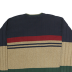 CHAPS RALPH LAUREN Mens Navy & Beige Striped Pattern V-Neck Cotton Jumper L