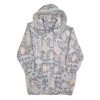 Womens Blue Jacket M Polyester Blend Printed Faux Fur Hood Zip Coat Winter