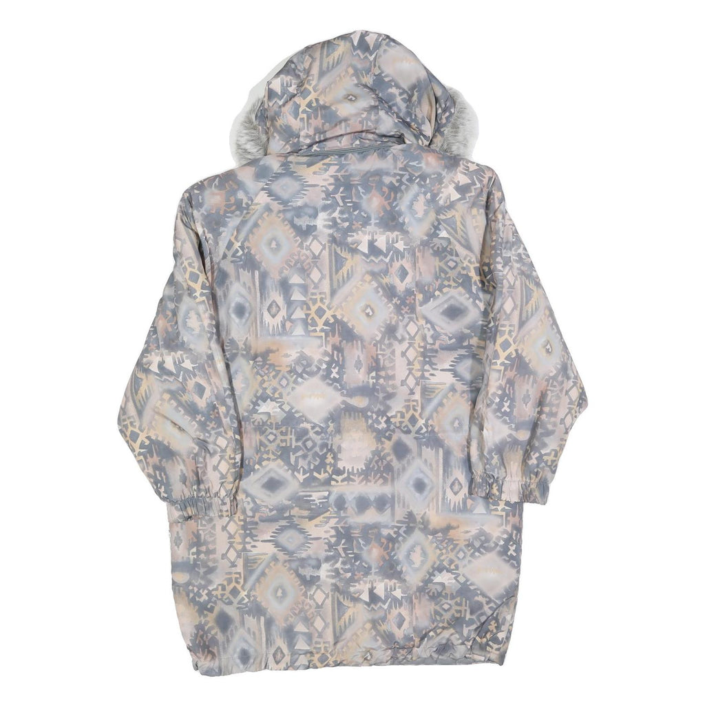 Womens Blue Jacket M Polyester Blend Printed Faux Fur Hood Zip Coat Winter