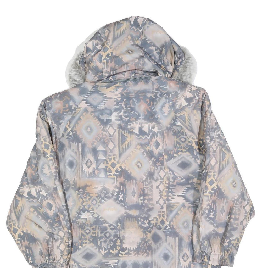 Womens Blue Jacket M Polyester Blend Printed Faux Fur Hood Zip Coat Winter