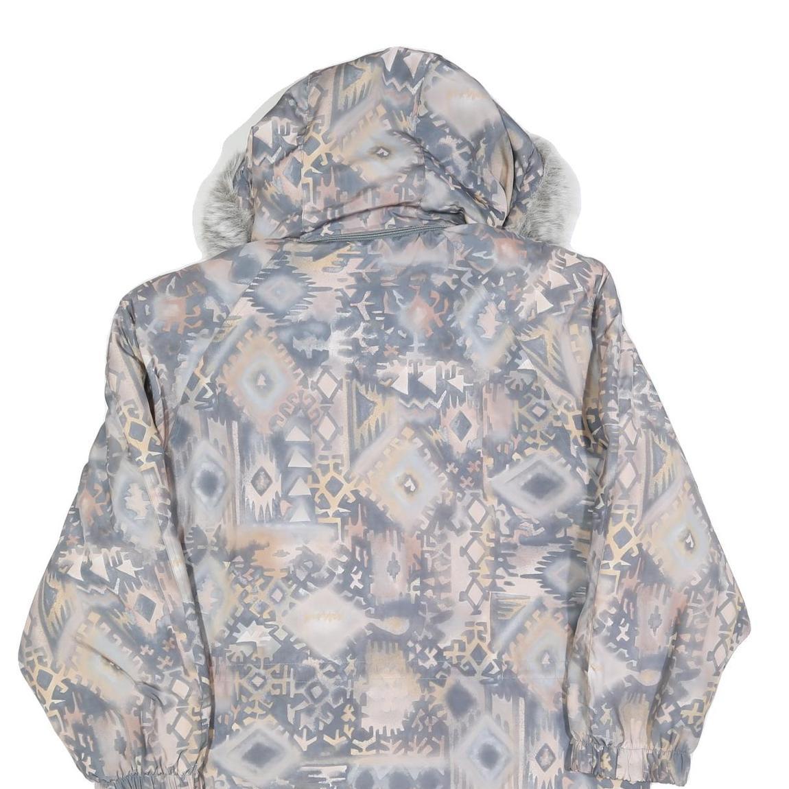 Womens Blue Jacket M Polyester Blend Printed Faux Fur Hood Zip Coat Winter