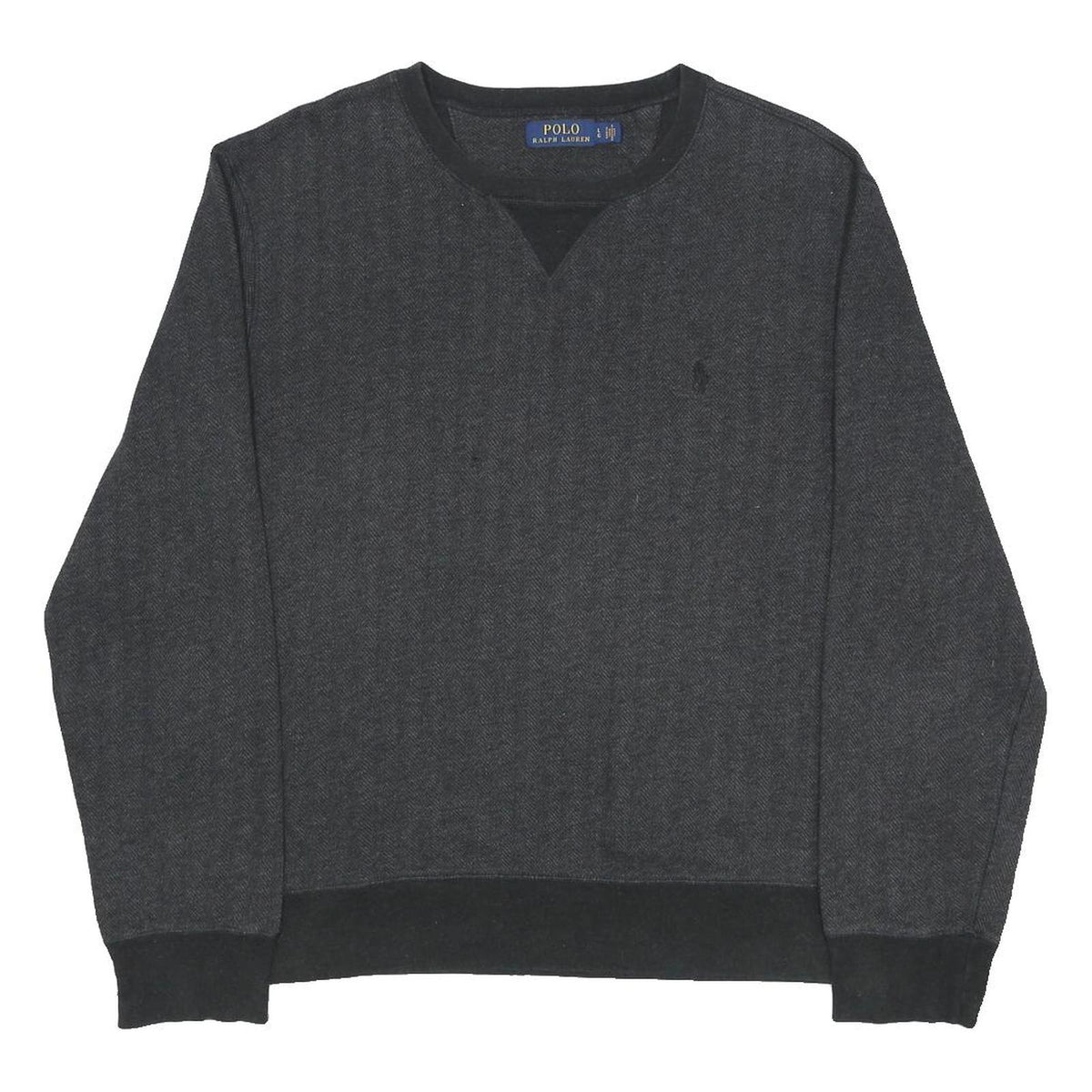 POLO RALPH LAUREN Mens Black Patterned Classic Jumper Crew Neck Basic Knit L
