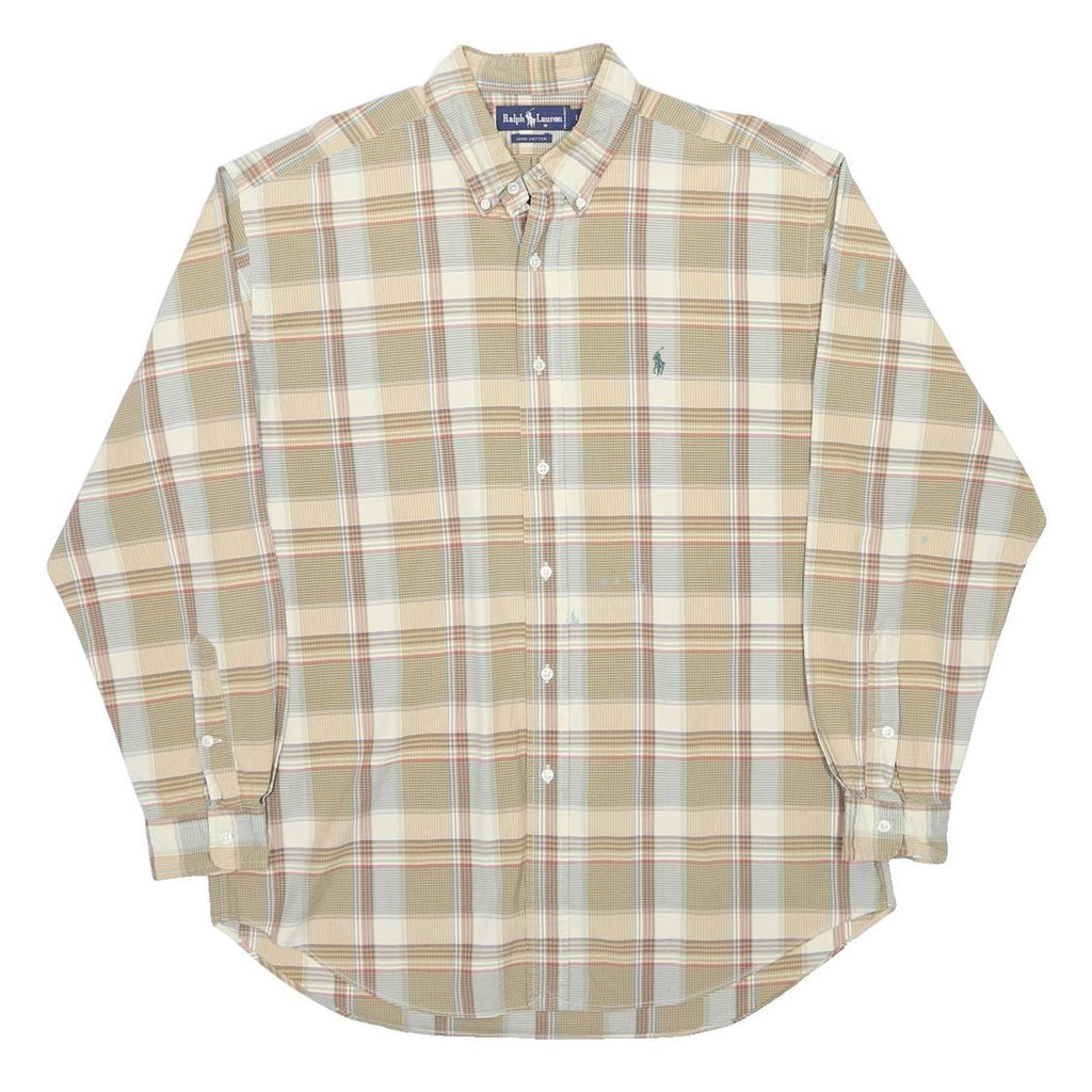 RALPH LAUREN Mens Beige Checked Shirt L Cotton Long Sleeve Button Down