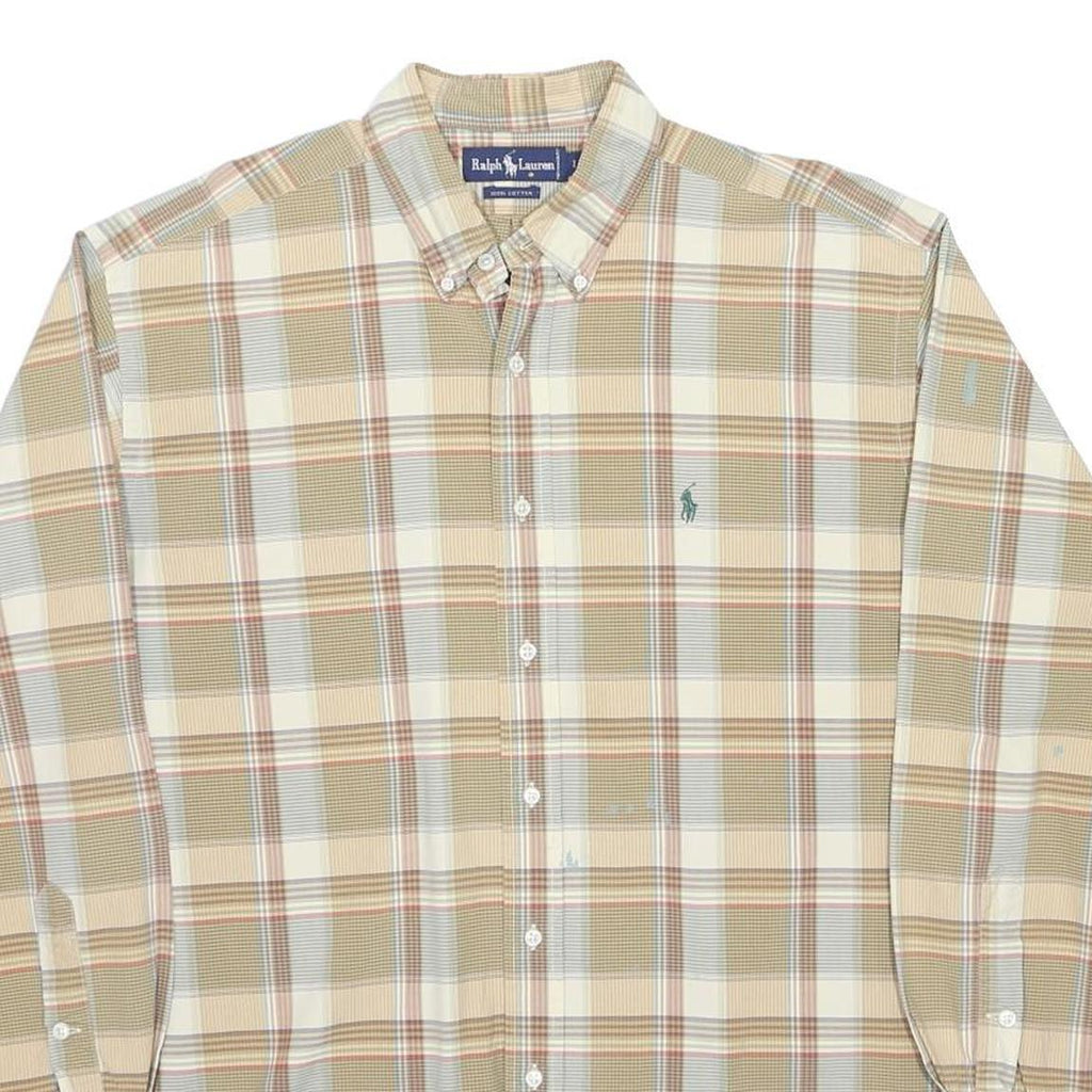 RALPH LAUREN Mens Beige Checked Shirt L Cotton Long Sleeve Button Down
