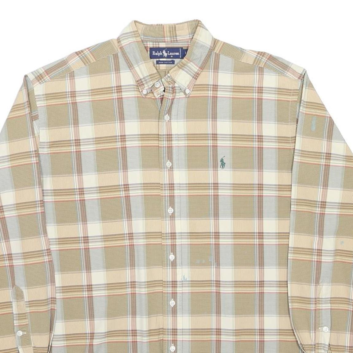 RALPH LAUREN Mens Beige Checked Shirt L Cotton Long Sleeve Button Down