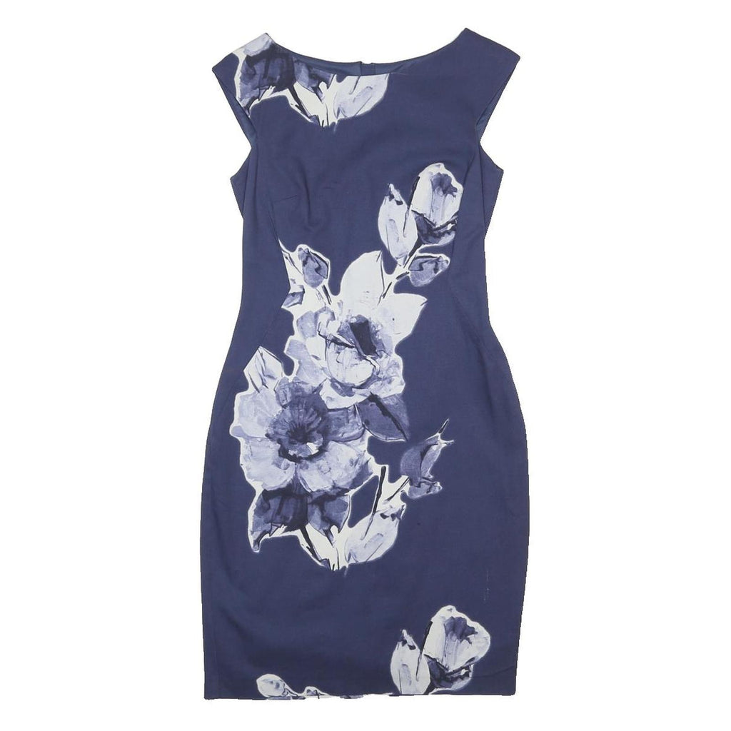 PHASE EIGHT Womens Blue Floral Print Sheath Cotton Blend Dress UK 8 Elegant