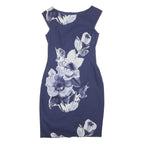 PHASE EIGHT Womens Blue Floral Print Sheath Cotton Blend Dress UK 8 Elegant