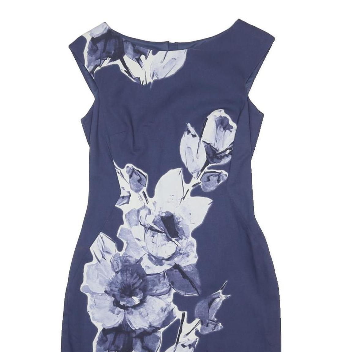 PHASE EIGHT Womens Blue Floral Print Sheath Cotton Blend Dress UK 8 Elegant