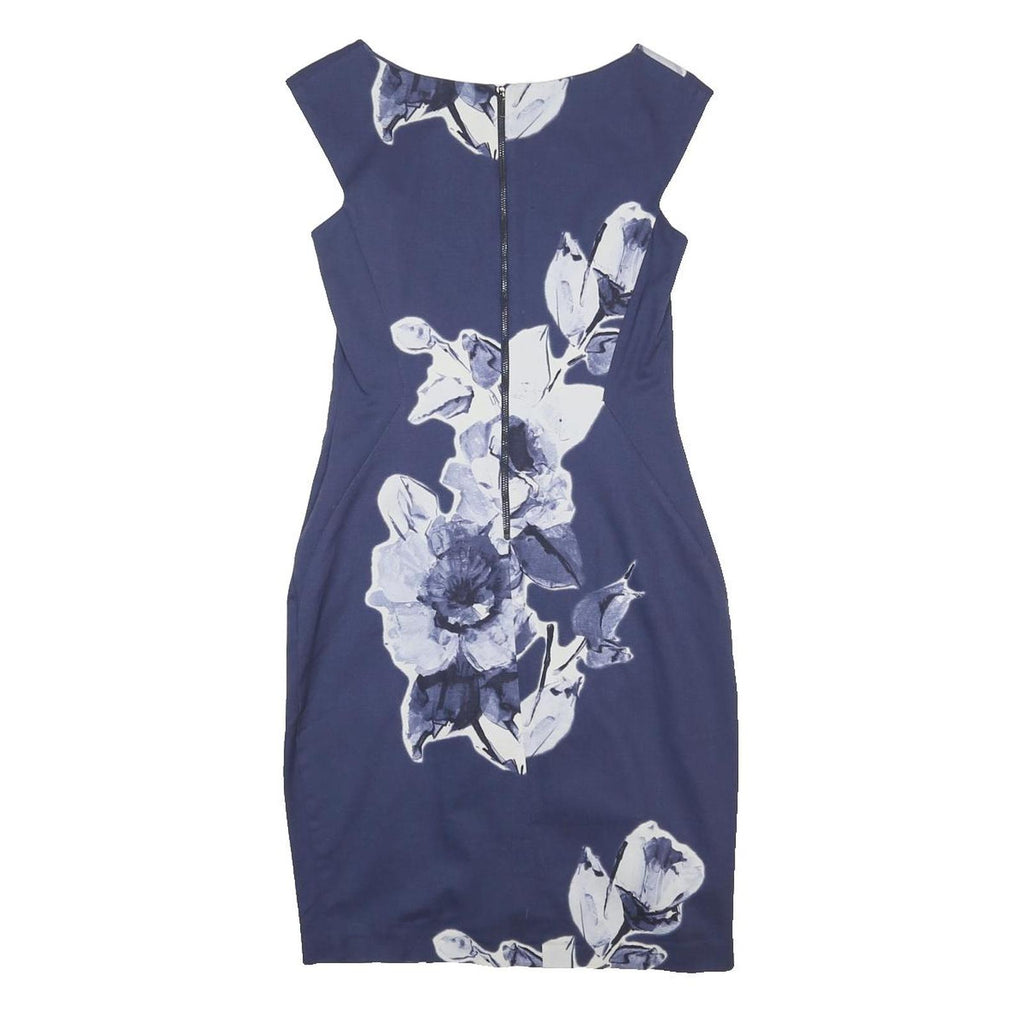 PHASE EIGHT Womens Blue Floral Print Sheath Cotton Blend Dress UK 8 Elegant