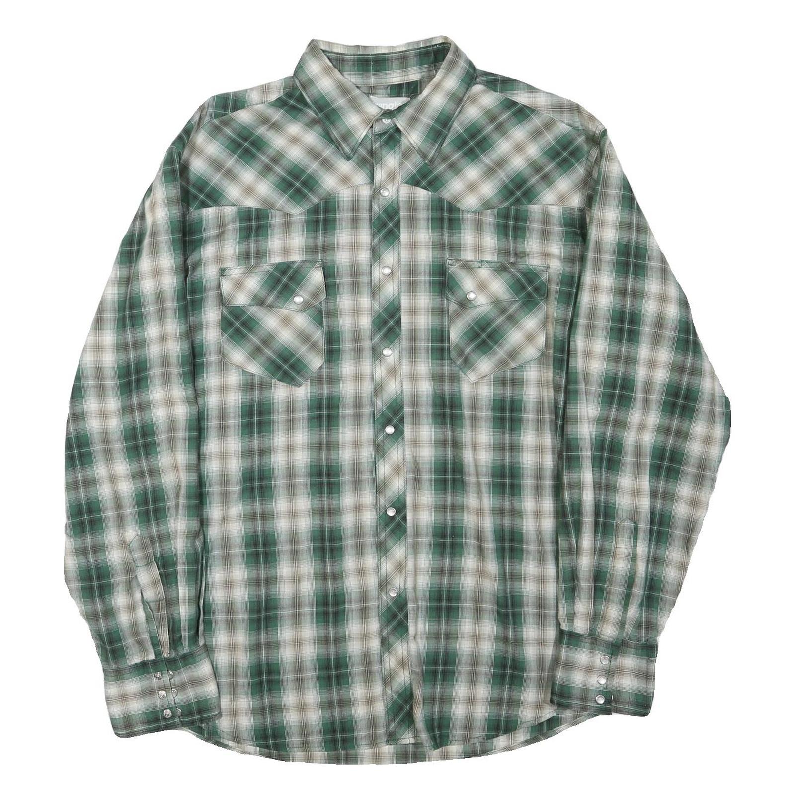 WRANGLER Mens Green & Cream Check Shirt L Long Sleeve Button-Front Casual Cotton