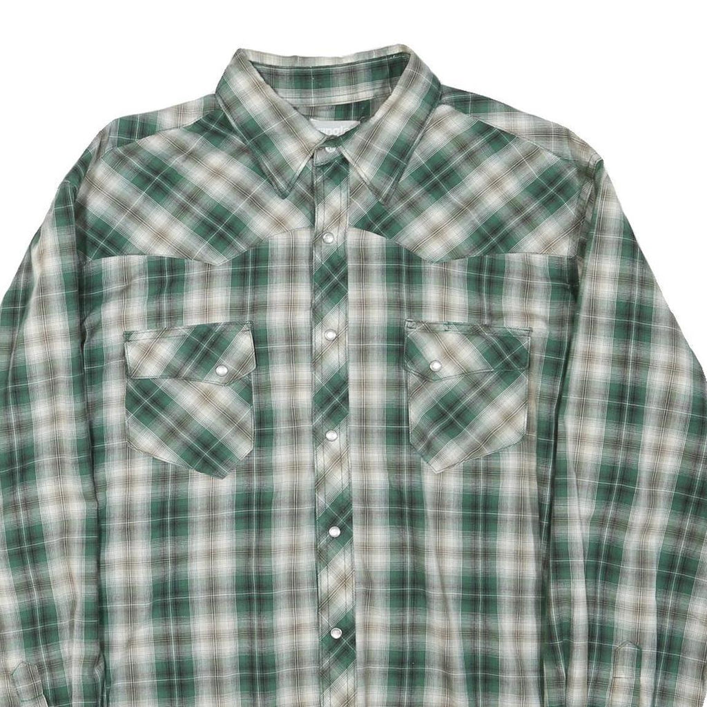 WRANGLER Mens Green & Cream Check Shirt L Long Sleeve Button-Front Casual Cotton