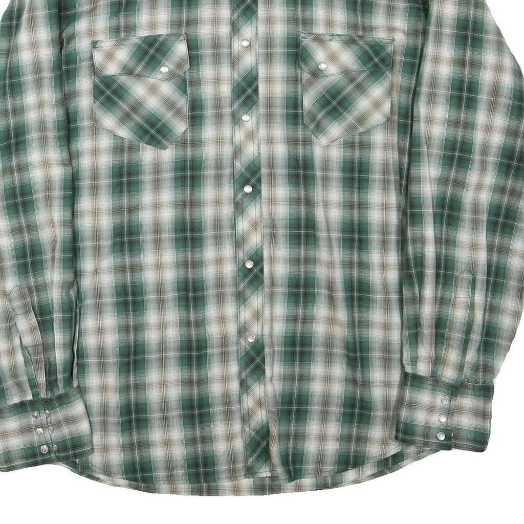 WRANGLER Mens Green & Cream Check Shirt L Long Sleeve Button-Front Casual Cotton