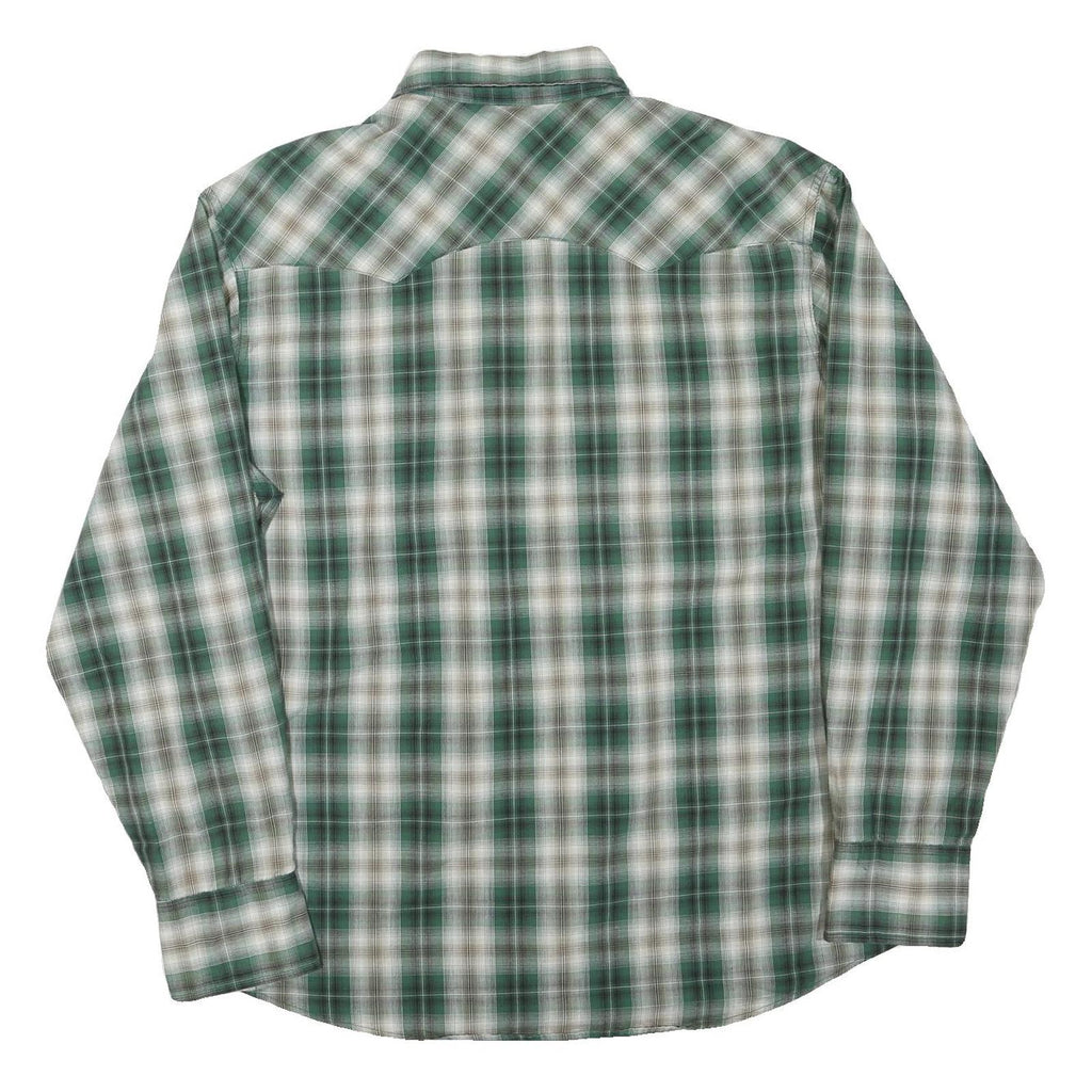 WRANGLER Mens Green & Cream Check Shirt L Long Sleeve Button-Front Casual Cotton