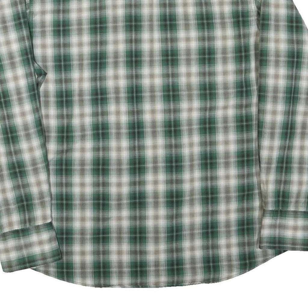 WRANGLER Mens Green & Cream Check Shirt L Long Sleeve Button-Front Casual Cotton