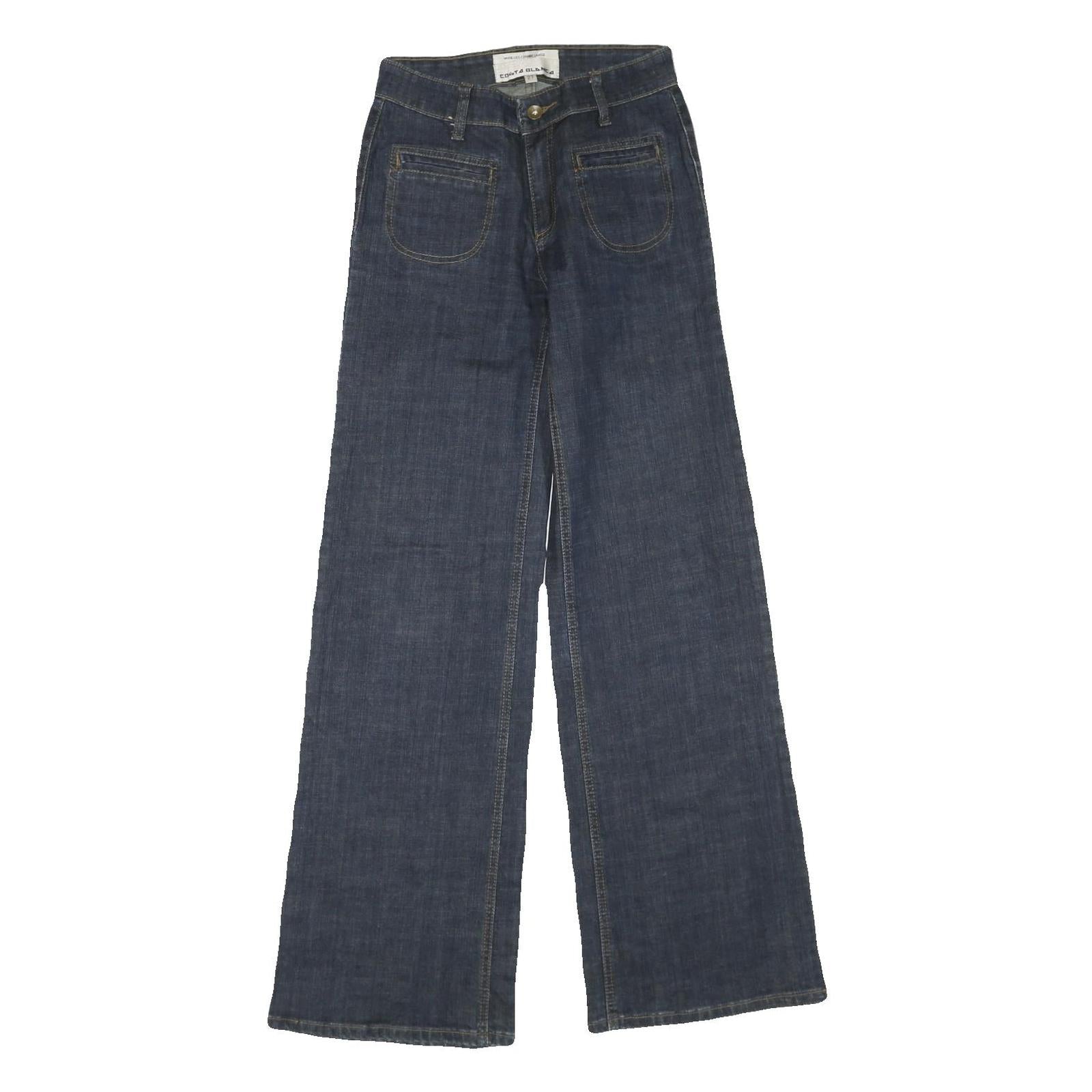 COSTA BLANCA Womens Dark Blue Regular Wide-Leg Denim Jeans W27 L33 Zip Cotton