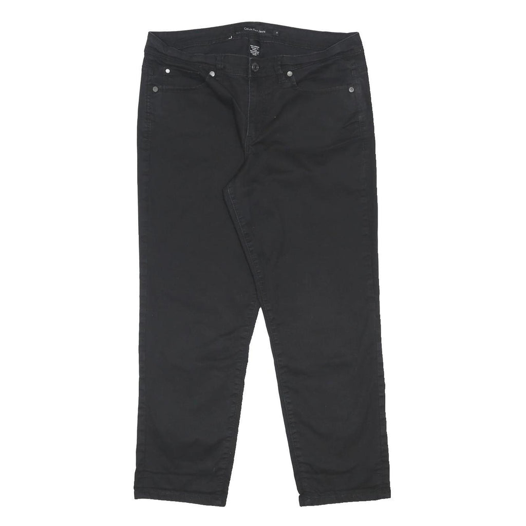 CALVIN KLEIN JEANS Womens Black Regular Tapered Trousers W32 L25 Zip Cotton